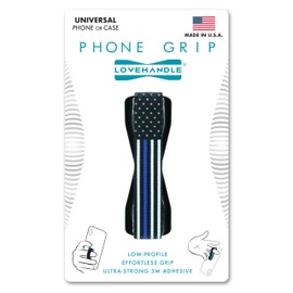 LOVEHANDLE Universal Phone Grip for Smartphones & Mini Tablets - Phone Holder for Hand - Wireless Charging Compatible - Made in The USA - Thin Blue Line Flag
