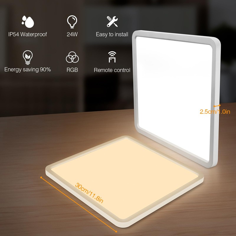 Yexati LED Ceiling Light Dimmable, 24W 3200LM 13 RGB Color