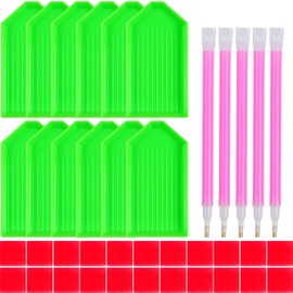 QYING 39PCS 5D Diamond Art Painting Tools and Accessories Kits,with 12 Plastic Diamond Art Painting Trays,22pcs Glue Clay,5 Diamond Art Painting pens,Diamond Art Painting DIY Accessories