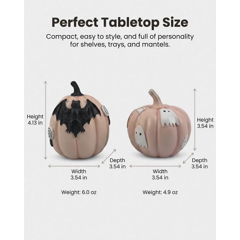 Halloween Decorations Pumpkin Figurines Set of 2, Cute Resin Shelf