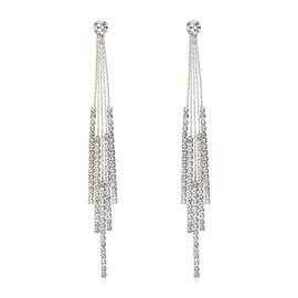 EleQueen Boho Tassel Chandelier Earrings Silver Plated Rhinestone Crystal Long Drop Chain Bohemian Dangle Earrings for Women