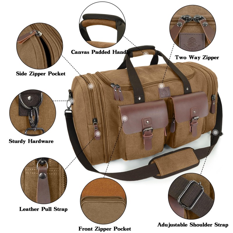 Canvas Duffle Bag for Men 50L Travel Duffel Bags Expandable