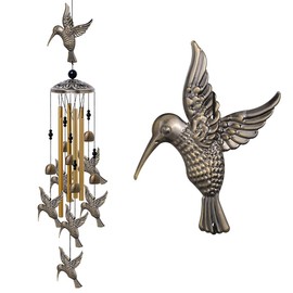 Large Hummingbird Wind Chimes Outdoor Indoor Decor -With 4 Tubes 6 Bells 7 Hummingbirds, Mobile Wind Catcher, Hummingbird Wind Bell for Home, Xmas Mom Gifts, Festival, Balcony, Tree, Garden Decoration
