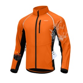 Men's Winter Cycling Jackets Thermal Warm Water Resistant Bike Running Windproof Fleece Cold Weather Mountain Biking Bicycle Riding Gear(Orange/Black,XL)