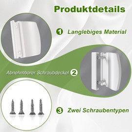 DIYGEEK Balcony Door Handle Outdoor White Patio Door Handle with Concealed Screws Easy Installation No Drilling Required for Balconies, Patios and Fly Screen Doors