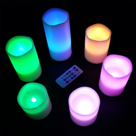 DRomance Color Changing Flameless Candles with 18-Key Remote and Timer, 3 AAA Batteries Operated 6 Pack Real Wax Flickering LED Pillar Candles Mood Light Wedding Holiday Decor(3" x 3",4", 5",6")