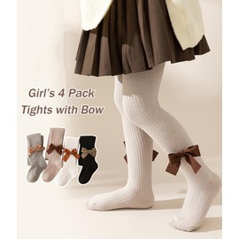 WATOCHE Baby Toddler Girl's Tights 4 Pack Cable Knit Leggings Little Girls Seamless Stockings Bow Cotton Pantyhose(4 Pack-Bow,4T)