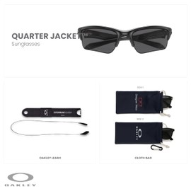 Oakley Quarter Jacket OO9200 Sunglasses for Juniors + Bundle Accessory Leash Kit, Microfiber Pouch 920007 61M Matte Black/Grey Polarized