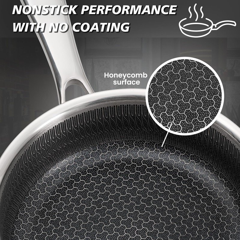 ZLFURLT Stainless Steel Frying Pan, Small Egg Pan, Nonstick Honeycomb