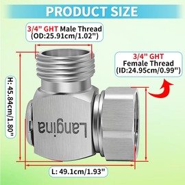 Langina 2PCS Graden Hose Swivel Elbow Connector, 304 Stainless Steel 90 Degree Water Pipe Swivel Adapter, 3/4"GHT Hose Elbow, 90° Rotatable Kink Protector(2PCS,304SS)