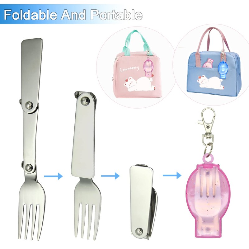 2PCS Folding Fork And Spoon Set With Case Portable Folding