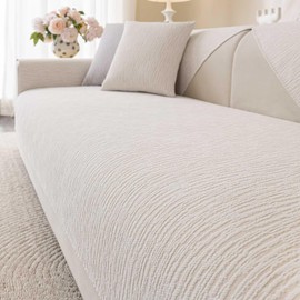 Aucrovee Soft Waterproof Chenille Cover Washable, Non Slip Sectional Sofa Covers for 3 Cushion Couch Sofa L Sharped Sofa Slipcover for Pets, Furniture Protector (1 PCS 36"x63" White)