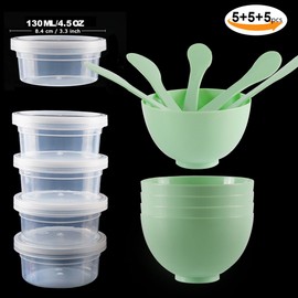 LEOBRO DIY Slime Making Tools, 5pcs Glue Mixing Bowls, 5pcs Glue Mixing Spoons, 5pcs 4.5 oz Slime Containers for Slime Making Art