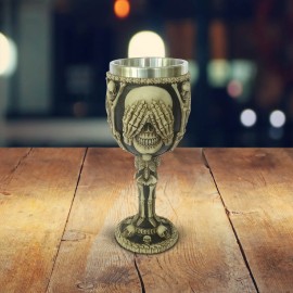7.5"H Skull 3-No-Evil Goblet Ornament Home Decor Unique Gift
