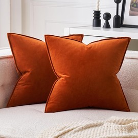 MIULEE Pack of 2 Decorative Velvet Throw Pillow Covers Soft Pillowcase Solid Square Cushion Case for Sofa Bedroom Car 20x20 Inch 50x50 cm Burnt Orange