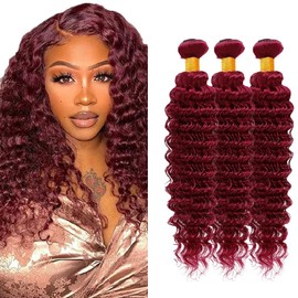 Giginger Bundles Human Hair Burgundy 99J Deep Wave Human Hair Bundles 8 10 12 inch Wine Red Unprocessed Quick Weave Soft Sewn In Hair Extensions for Black Women