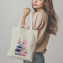 Axolotl Gifts for Book Lovers Women Tote Bag, Cute Axolotls Handbag with Inner Pocket.
