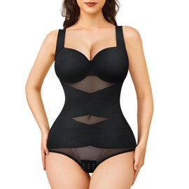Junlan Shapewear Bodysuit for Women Tummy Control Waist Trainer Vest Seamless Sculpting Body Shaper Shaping Leotard Tops (Black,L)
