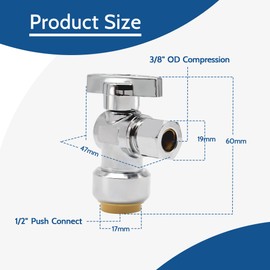 PURAGEIR 10 Pack Pushfit Angle Stop Faucet Valve, 1/2" Push-Fit x 3/8" Comp, Quarter Turn 1/2" Nom x 3/8" Compression Shut Off Water Valve, Pex, Copper,Cpvc,Brass