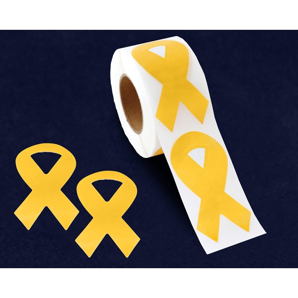 Large Gold Ribbon Stickers – Gold Ribbon Awareness Stickers Perfect for Childhood Cancer, Neuroblastoma Cancer and COPD Awareness, Events Decoration and Fundraisers(1 Roll- 250 Stickers)