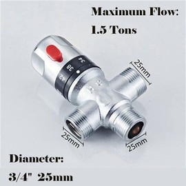 Thermostatic Mixing Valve, 1 Tonne / 1.5 Ton Thermostatic Water Temperature Pipe Basin Thermostat Control Valve Mixing for Shower System