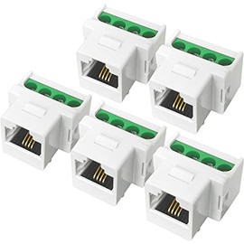NECABLES (5 Pack) RJ11 Screw Jack CAT3 Telephone Keystone Jack with Screw Terminal on Breakout Board 4 Screws to RJ11 6P4C Female White