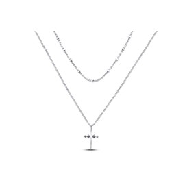 14k White Gold Plated 925 Sterling Silver Tiny Dainty Jesus Cross Pendant Necklace | Minimalist Delicate Jewelry