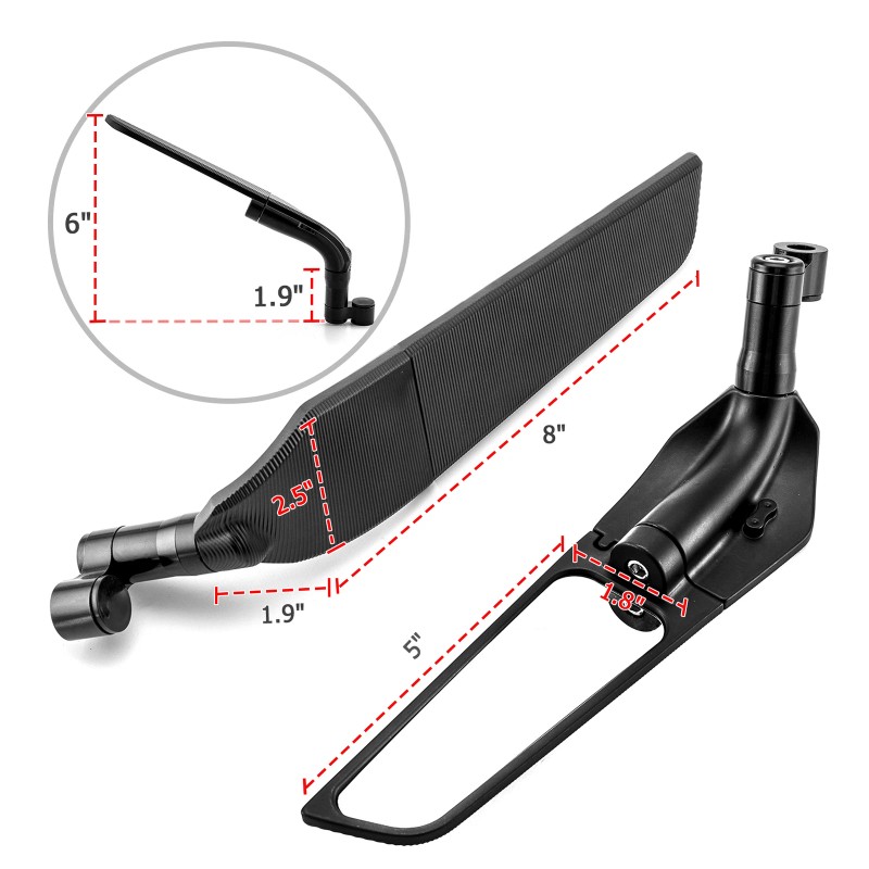 XM Stealth Mount Winglet Rearview Mirrors For Kawasaki Z H2