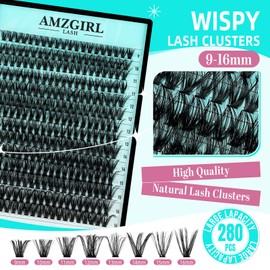 Wispy Lash Clusters，280PCS Eyelash Clusters，50D Lashes Clusters，Cluster Eyelash Extensions，Individual Lashes，Cluster Lashes，Eyelashes Clusters，False Eyelashes at Home for Beginners（50D，D-Mix9-16mm）