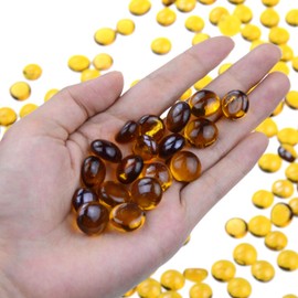 KINGOU Flat Glass Gems/Beads/Stones for Vase Filler, Table Scatter, Games - 1 Lbs (14-16mm, Approx. 5/8")