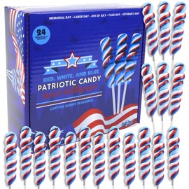Sweetzo Red, White and Blue Twist Candy Lollipops, Bulk Individually Wrapped Patriotic Swirl Suckers (24 Pops)