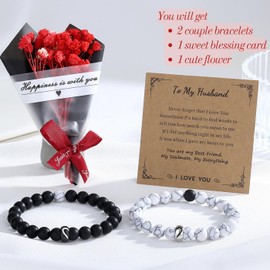 AWARDSEN Matching Bracelet 2 PCS Couples Bracelets Matching Bracelets for Couples Beaded Bracelets Jewellery Gift for Husband Valentines Bracelets matching couple gifts