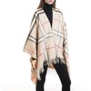 Danfiki Women's Cashmere Feeling Knitted Poncho Cape Cardigan, Double grid