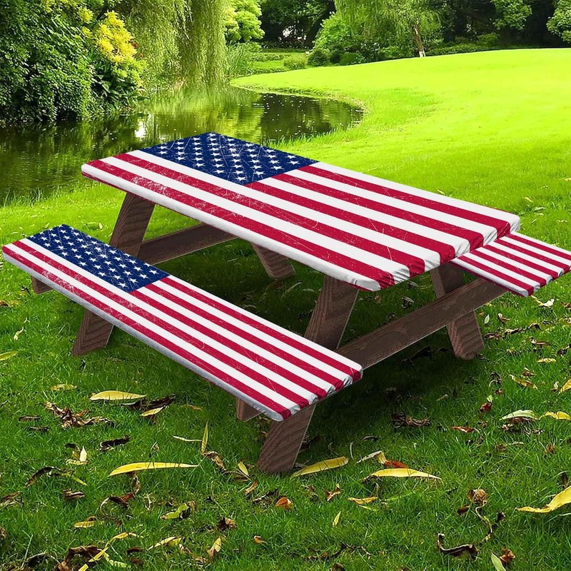 CAPSCEOLL Fitted Picnic Table Cover with Bench Covers 4Th of
