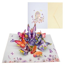 TuoYi 3D Butterfly Pop up Card, Butterfly and Flower 3D Greeting Card with Envelope for Any Occasion, Birthday, Mother's Day, Anniversary, Valentines Day,Graduation etc