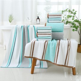 Pidada Bath Towel Striped Pattern 100% Cotton Soft Absorbent Decorative Towel for Bathroom 27.6 x 55 Inch (Brown)