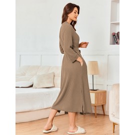 Ekouaer House Robes for Women Long Waffle Knit Bathrobes Soft Lounge Robes with Pockets, Small