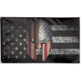 American Spartan Warrior Helmet 3x5ft Flag - UV Fade Resistant Double Printed and Double Stitched 150D Polyester banner