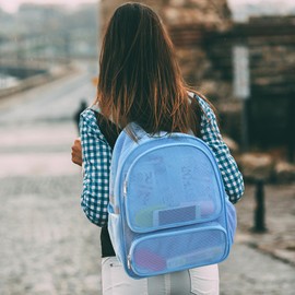COVAX Heavy Duty Mesh Backpack, See-through Large Mesh Backpack for Men Women, Lightweight Mesh Daypack with Reflective Stripes for Work, Sports Equipment (Blue)