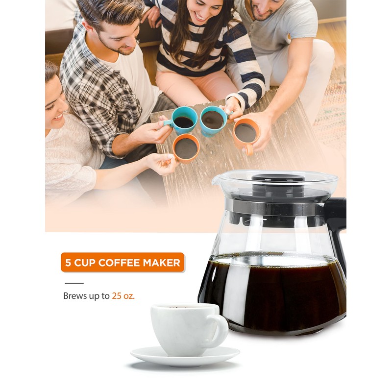 Commercial CHEF 5-Cup Small Drip Coffee Maker with 0.75L Water