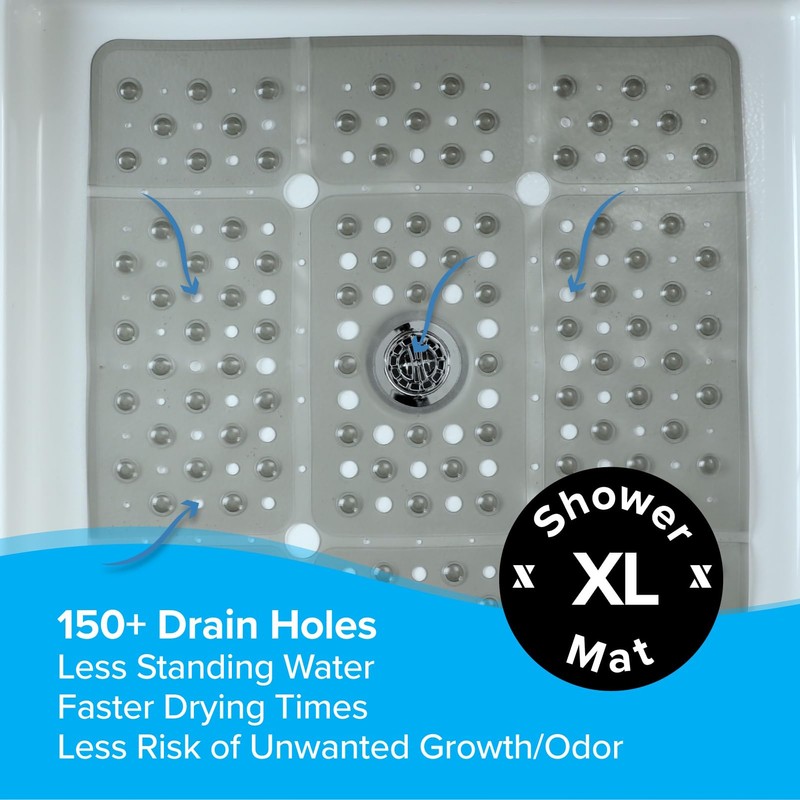 SlipX Solutions 27" Oversize Square Shower Mat, Non-Slip Mat for