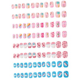 WOONEKY Manicure Fake Nail Tips 4 Sets Almond Press on Nails Stick on Nails for Women Nail Art Sticker False Nails Glue on Nails Nail Patches Children's Manicure Supply Boys and Girls False Nails