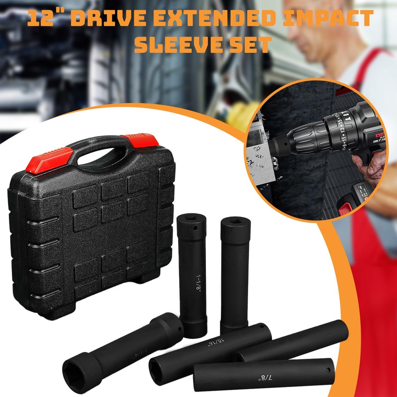 1/2 Inch Drive Extended Length Impact Socket Set, 6 Piece