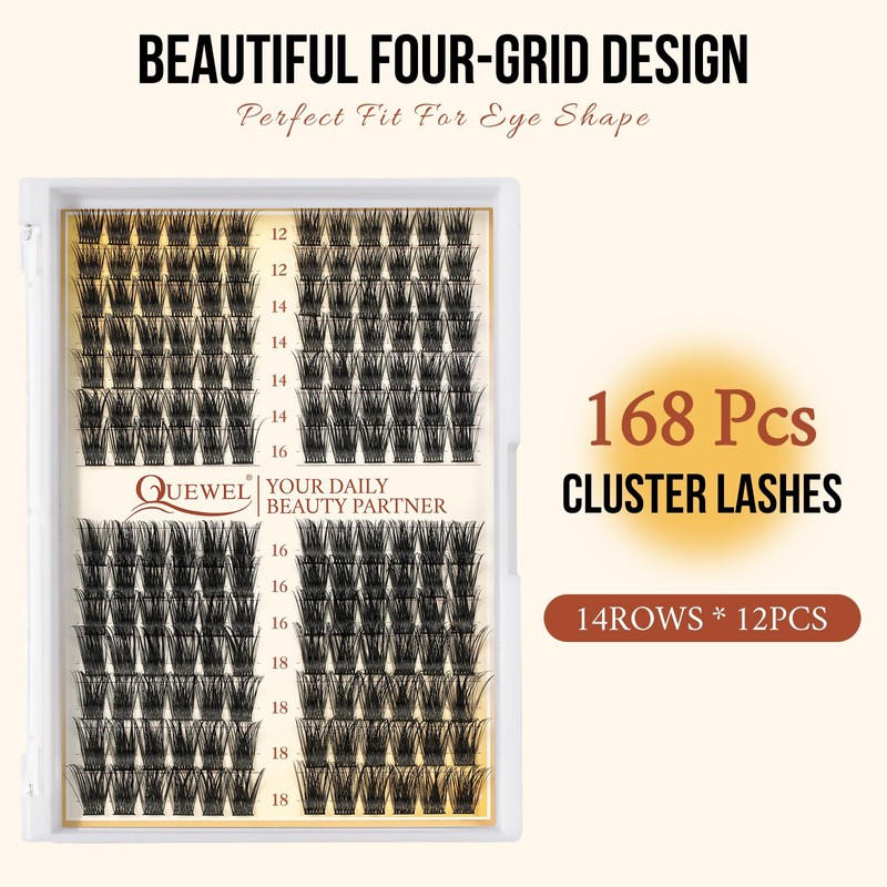 Cluster Lashes QUEWEL Individual Eyelashes 168 Pcs Lash Clusters Thin