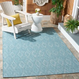 SAFAVIEH Courtyard Collection Area Rug - 4' Square, Aqua & Aqua, Non-Shedding & Easy Care, Indoor/Outdoor & Washable-Ideal for Patio, Backyard, Mudroom (CY8522-37122)