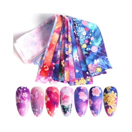 Generic Laser Butterfly Daisy Rose Flower Nail Foil Transfer Sticker 10Pcs 20X4Cm Xk123 Nail Wraps Art Stickers Manicure Supplies for Women for Home Nails Full Long Lasting Easy Apply and Remove