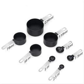 Norhogo 8 teiliges Messbecher und Löffel Set, Küche Backen Messgerät Messlöffel Kochzubehör für Trockene und Flüssige Zutaten schwarz