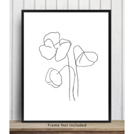 3 Flower Stems Line Art Wall Art. 11x14 UNFRAMED, Minimalist Black & White Botanical Decor - A Clean, Contemporary and Modern Sketched Print.
