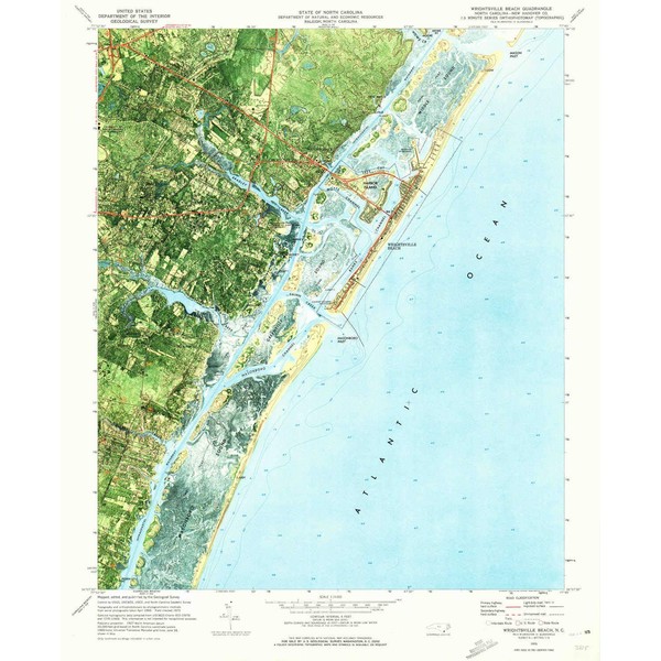 YellowMaps Wrightsville Beach NC topo map, 1:24000 Scale, 7.5 X 7.5 Minute, Historical, 1970, Updated 1972, 26.8 x 21.9 in - Polypropylene