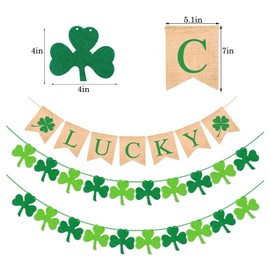 3Pcs St. Patrick's Day Clover Banner, Felt Green Shamrock Hanging Garland Decoration Lucky Clover Burlap Banner St Patrick's Day Decorations for Irish Lucky Day Party